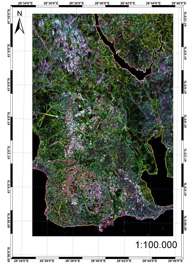 Şekil 4. ÇA 2005 Landsat 5 + 1993 ERS-1 görüntüsü yönlendirilmeleri korunarak, koordinat sistemi değiştirilir.