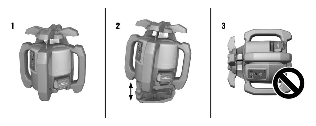 1. Resim 1: Yatay modda çalışma. 2. Resim 2: Eğim modunda lazer, kontrol paneli tarafına kaldırılmalıdır. 3. Resim 3: Eğimli konumda muhafaza etme veya taşıma. Dikey konumda çalışma.