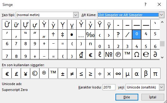 Simge Ekleme Belgelerinize klavyenizde olmayan çeşitli simgelerde ekleyebilirsiniz. Bunun için Ekle menüsünde bulunan Simge butonuna basmalısınız.