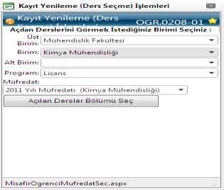 2.4 Açılan yeni ekranda Üst Birim, Birim ve anadal müfredatı seçin.