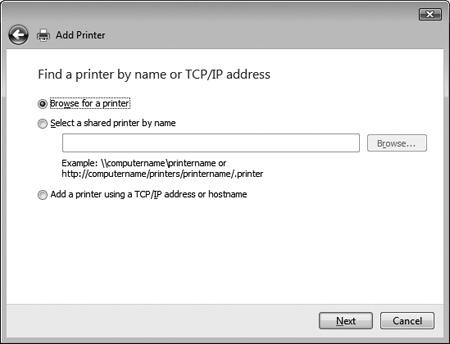 Paylaşılan bir yazıcı bulunamazsa, The printer that I want isn t listed (İstediğim yazıcı listede yok) düğmesine