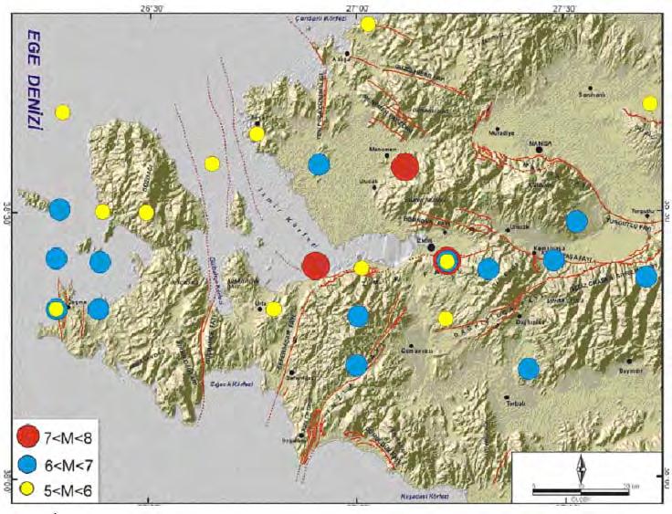 Şekil 1 deki haritada bölgedeki tarihsel dönem depremlerinin dağılımı görülmektedir.