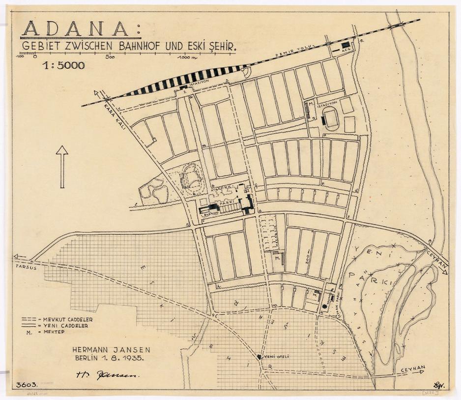 Adana da Birinci Ulusal Mimarlık Dönemine Ait Bir Yapı Örneği; Adana Tren Garı Resim: 3 Adana Eski Şehir ve İstasyon arası imar düzenlemesi, Jansen, 1935 (Architekturmuseum der Technischen