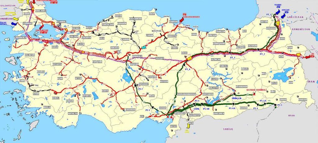 Şekil 4.14: Türkiye doğal gaz ve petrol boru hatları haritası [82]. Şekil 4.