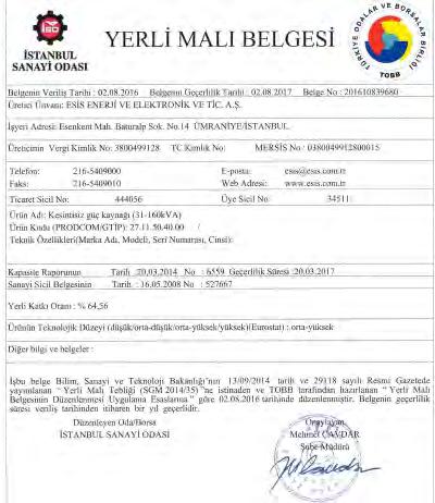 Belgesi 161-0 kva