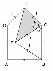 8. Şekildeki birim karenin iki kenarı üzerine BEC ve DCF eşkenar üçgenleri çizilmiştir. Buna göre EF uzunluğu kaç birimdir?