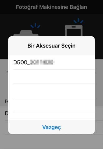 3 ios cihazı: ios cihazınızda SnapBridge i başlatın ve fotoğraf makinesi adının (SSID) görüntülendiğini onaylayın.