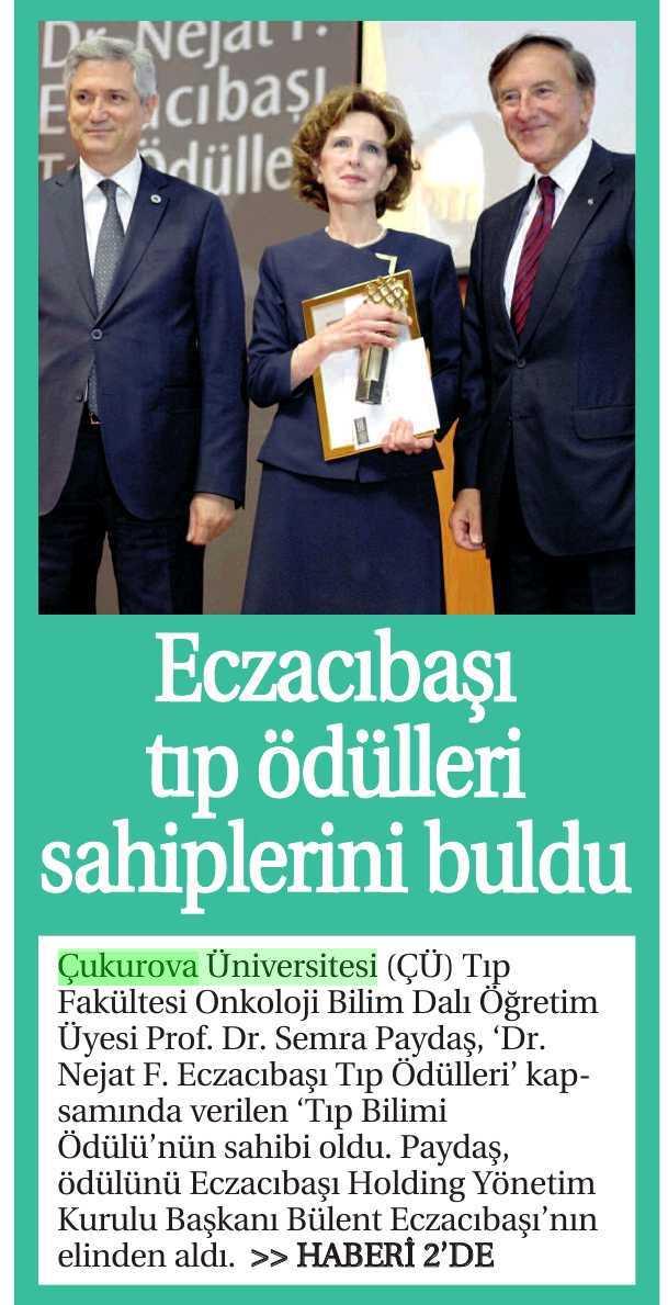 ECZAABASI TIP ÖDÜLLERI SAHIPLERINI BULDU Yayın Adı : Adana