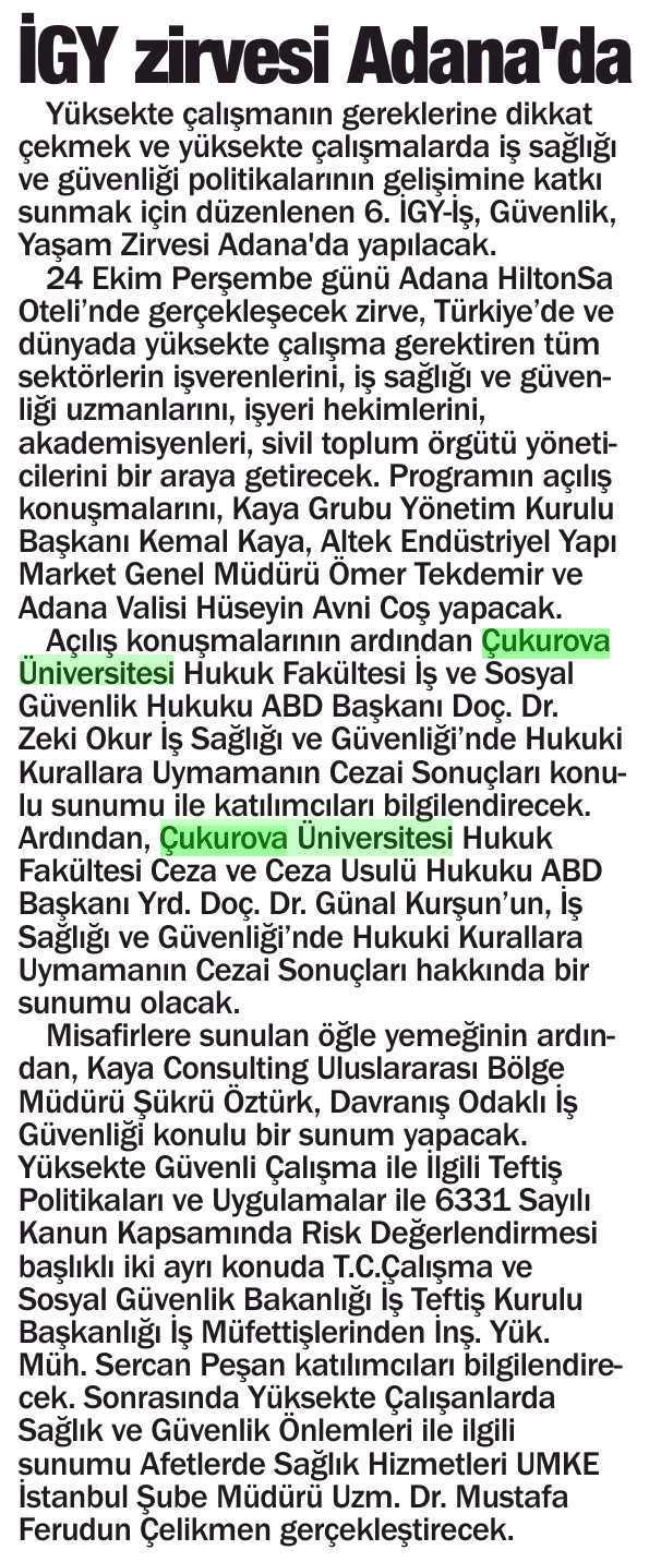 IGY ZIRVESI ADANA'DA Yayın Adı : Adana Haber Sayfa :