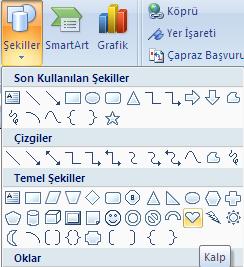 ve şekiller(shapes) butonu