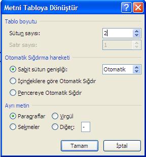 dönüştür(convert text to table)