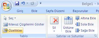 tablo araçları(table tools) ve