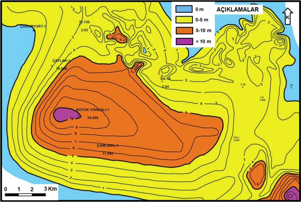 Total thickness map of the lignite in western portion of the Saray permit and surrounding area. See Figure 21 for location. Şekil 26.