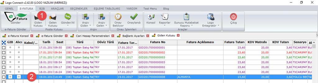 yapılabilir. Faturalar 1300 durum kodu aldığında Gümrük Bakanlığına iletilmiş olacaktır.