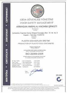 SOKAK NO:6/A KAPAKLI TEKIRDAG TURKEY has been audited by Intertek Certification Ltd and found to meet the requirements of GLOBAL STANDARD for PACKAGING & PACKAGING MATERIALS ISSUE 4: FEBRUARY 2011