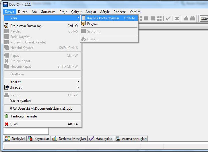 Dev C++ kaynak kodlu dosya