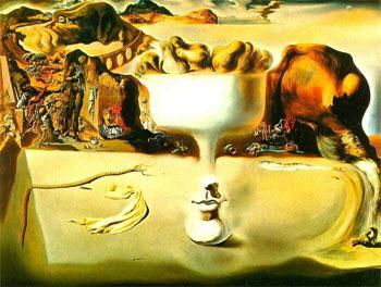 Gülgin Altuğ Taşkanal Salvador Dali, Yüz Hayaleti ve Sahilde Meyve Tabağı, 1938, Tuval Üzerine Yağlıboya, 114,5 x 143,8 cm Salvador Dali, Magritte' den farklı olarak kendi hayal dünyasını resme