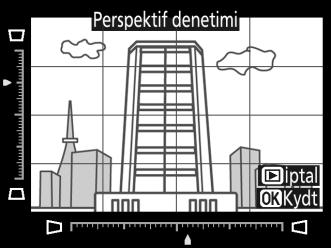 Perspektif Denetimi G düğmesi N rötuş menüsü Uzun bir nesnenin altından çekilen perspektifin etkilerini