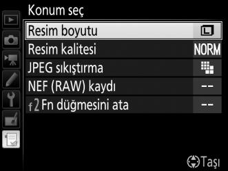 Yeni öğeyi Menüm içinde yukarı veya aşağı taşımak için 1 veya 3