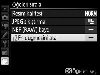 Menüm deki Yeniden Düzenleme Seçenekleri 1 Öğeleri sırala seçeneğini seçin.