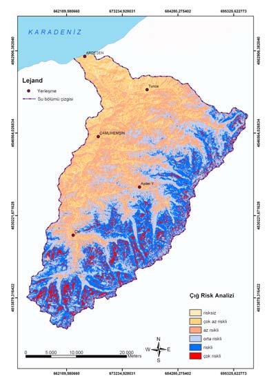 C.Bayrakdar Şekil 6. Fırtına deresi havzasının heyelan risk haritası. Şekil 7. Fırtına deresi havzasının çığ risk haritası.