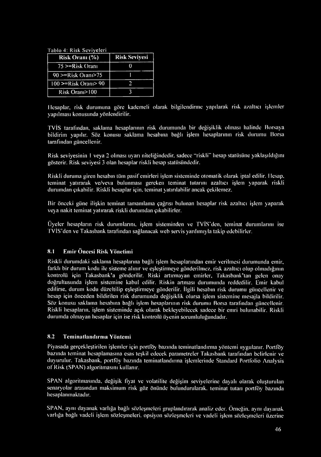 Söz konusu saklama hesabına bağlı işlem hesaplarının risk durumu Borsa tarafından güncellenir.