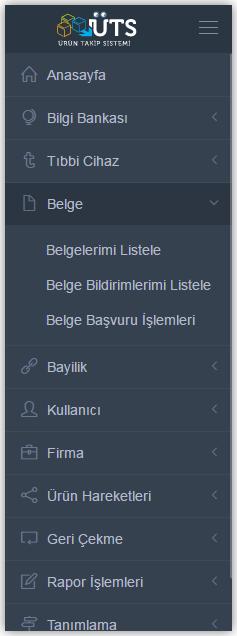 3 Ürün Yönetimi Modülü (Tıbbi Cihaz) Bu bölümde, Ürün Takip Sistemi (ÜTS) kapsamında geliştirilen Ürün Yönetimi Modülü tıbbi cihaz işlemleri anlatılmaktadır. 3.