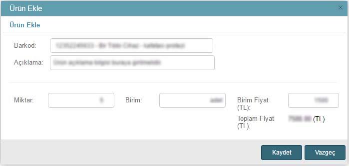 Ürün Ekle düğmesine tıklandığında doğrudan temin yapılacak firma/bayi üzerine kayıtlı ürünler barkod numaraları ile sorgulanabilir.