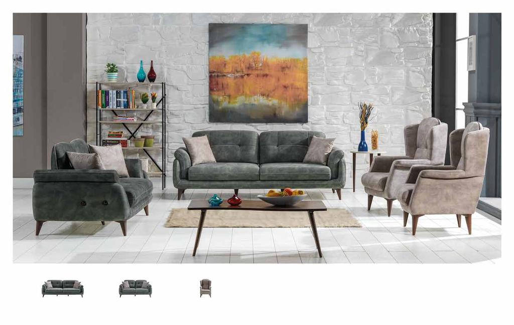 Kumaş Kodu: 1377A-1377A- 1381A Talya. Koltuk Takımı / Sofa Set 3 lü G.W.2190 Y.H.860 D.D.940 2 li G.W.1700 Y.