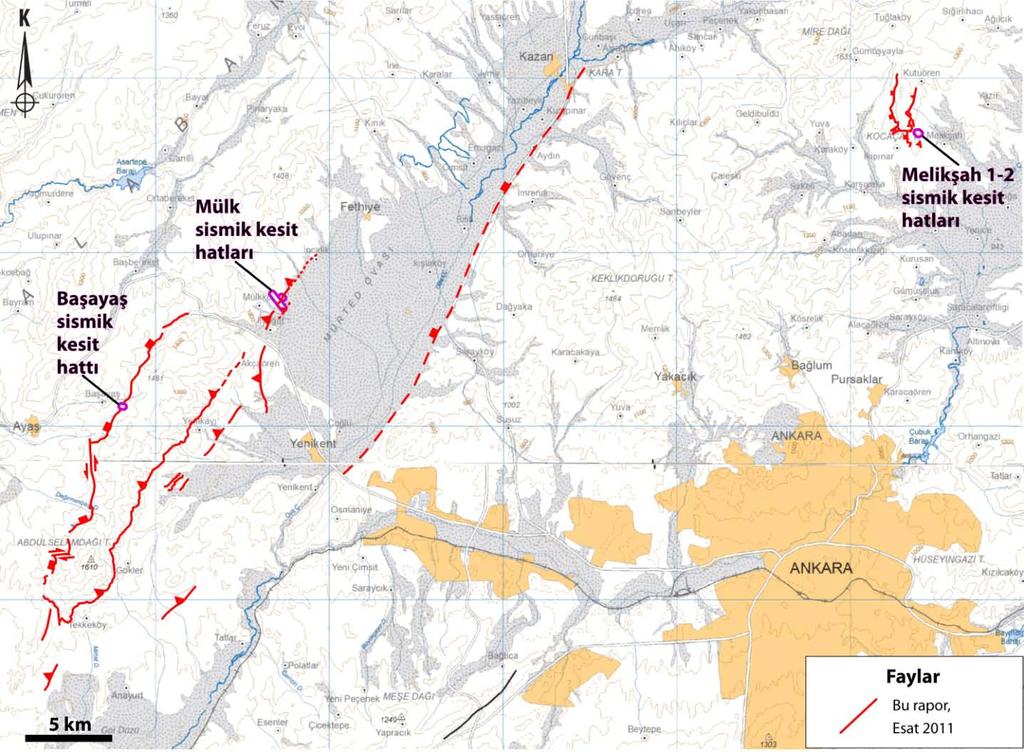 Şekil 8.2b: Abdüsselam Kıstırılmış Tektonik Kaması ve Melikşah-İkipınar Yükselimini sınırlayan aktif faylar (ayrıntılı bilgi için Bölüm 3 ve 4 e bakınız).