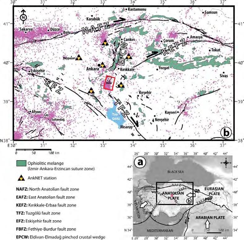 2. BALA BÖLGESİ KD-GB doğrultulu Kırıkkale-Erbaa Fay Zonu (KEFZ) ve KB-GD doğrultulu Tuzgölü Fay Zonu (TFZ) nun birbirlerine yaklaştığı Ankara nın GB sında yer alan Bala bölgesinde (Şekil 2.