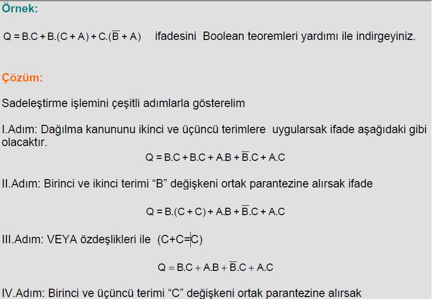 BOOLEAN İFADELERİNİN SADELEŞTİRİLMESİ Çoğu zaman sayısal bir devre için elde edilen Boolean ifadesi uzun ve