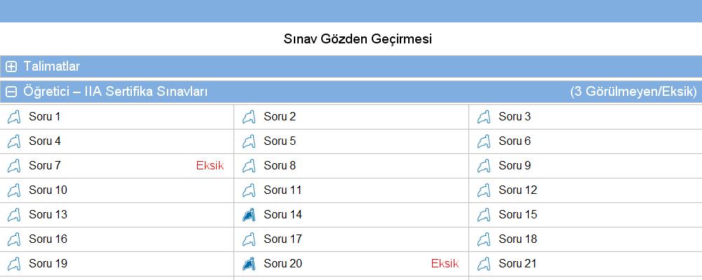 (sayfa 1/2) Sınav sonunda gözden geçirme ekranı otomatik olarak görüntülenir. Kalan zamanınız olduğu sürece sınav sorularını gözden geçirebilirsiniz.