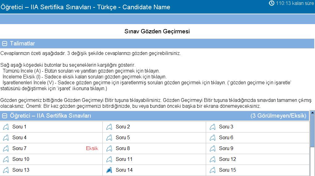 (sayfa 2/2) Gözden geçirme ekranından soruları birkaç şekilde gözden geçirebilirsiniz.