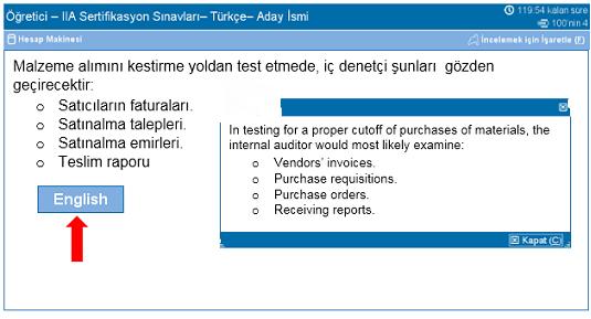 (sayfa 1/2) IIA sınavı İngilizce dışında bir dilde görüntüleniyorsa, tüm sınav soruları için İngilizce seçeneği mevcuttur.