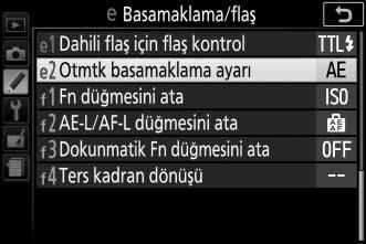 seçin. Seçenek Açıklama Üç fotoğraflık bir seri üzerinde pozlamayı değiştirin. k m! AE basamaklama WB basamaklama ADL alternatifli pozlama 1. Çekim: değiştirilmemiş 2. Çekim: pozlama azaltılmış 3.