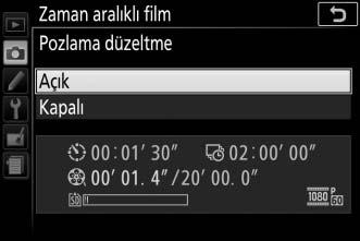 etkisini göstereceğini unutmayın). 3 Çekime başlayın. Başlat öğesini vurgulayın ve J düğmesine basın. Çekim yaklaşık 3 s sonra başlar.