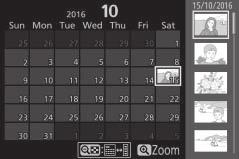 Takvimden İzleme Seçilen bir tarihte çekilen resimleri görüntülemek için, 80 resim görüntülendiğinde W (Q) düğmesine basın.