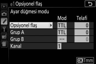 A TTL Flaş Kontrolü Aşağıdaki flaş kontrolü türleri CPU objektif, dahili flaşla (0 101) veya opsiyonel flaş birimleriyle beraber kullanıldığında desteklenir (0 315).