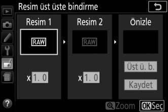 Rötuş menüsünde Resim üst üste bindirme öğesini vurgulayın ve 2 düğmesine basın.