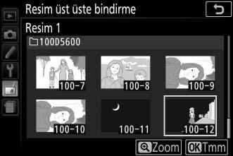 2 İlk resmi seçin. Üst üste bindirmede ilk fotoğrafı vurgulamak için çoklu seçiciyi kullanın. Vurgulanan fotoğrafı tam çerçeve olarak görüntülemek için, X düğmesini basılı tutun.