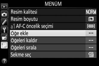 m Son Ayarlar Sekme seç seçeneği için m SON AYARLAR seçildiğinde, menü en son kullanılan öğeler ilk başta olacak şekilde, en son kullanılan 20 ayarı listeler.