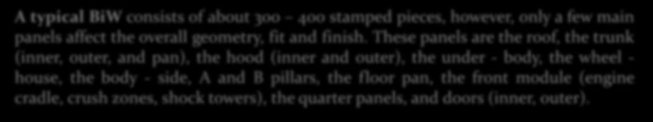 These panels are the roof, the trunk (inner, outer, and pan), the hood (inner and outer), the under - body, the wheel -