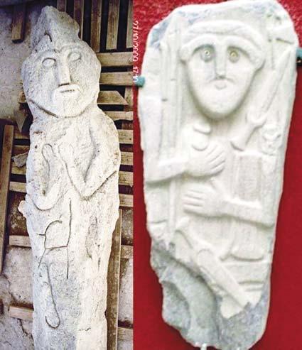 Tunceli Pertek de yakın döneme ait balbal tarzında bir mezar taşı. Mardin Kızıltepe Girbelli höyüğünde bulunan iki balbaldan biri. Sol tarafta Moğolistan, sağ tarafta ise Hakkari den balbal örneği.