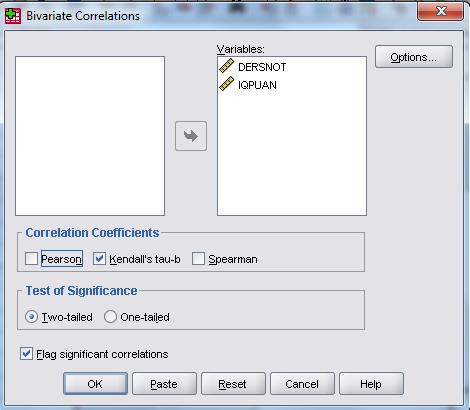 SPSS te Pearson korelasyon katsayısının hesaplandığı yer olan