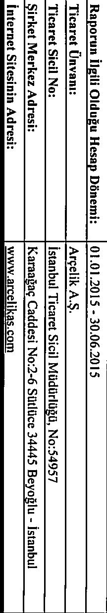 ARÇELİK A.Ş. 1 OCAK 30 HAZİRAN 2015 ARA DÖNEM FAALİYET RAPORU 1. Genel Bil2iIer Raporun İlgili Olduğu Hesap Dönemi: 01.01.2015-30.