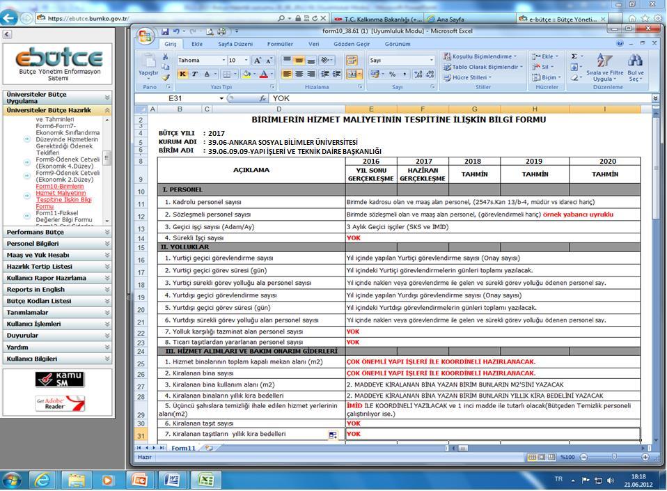 Bütçe Hazırlık Formları (Form-10