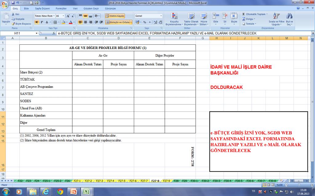 Bütçe Hazırlık Formları (Form-27/8