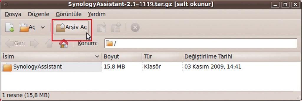 tıklayın. 3 Beliren Dosya Gözatma penceresinde, Linux klasörüne çift tıklayın ve ardından Synology Assistant-3.0- [sayı].tar.gz üzerine çift tıklayın.