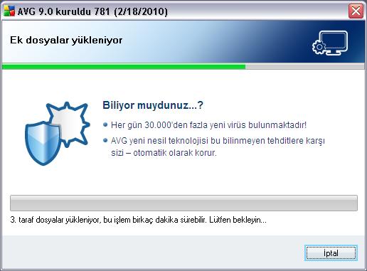 5.11. AVG Yükleniyor AVG Yükleniyor iletisim kutusunda yükleme isleminin ilerleme durumu görüntülenir ve herhangi bir